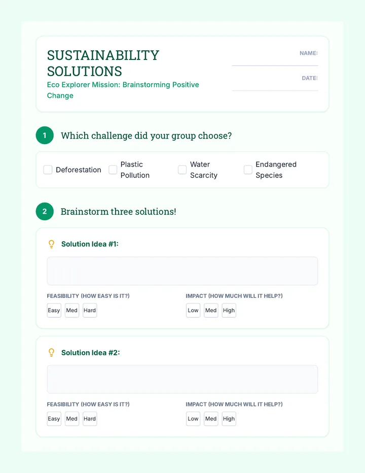 Sustainability Solutions Worksheet