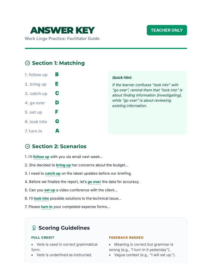 Phrasal Verbs Answer Key