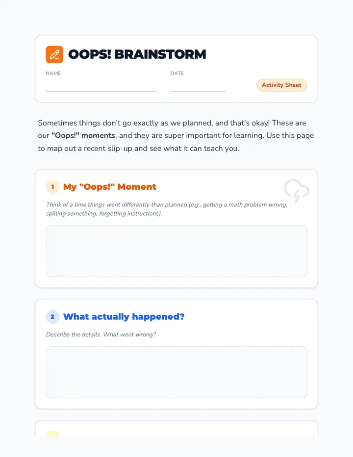 Oops Brainstorm Activity Sheet