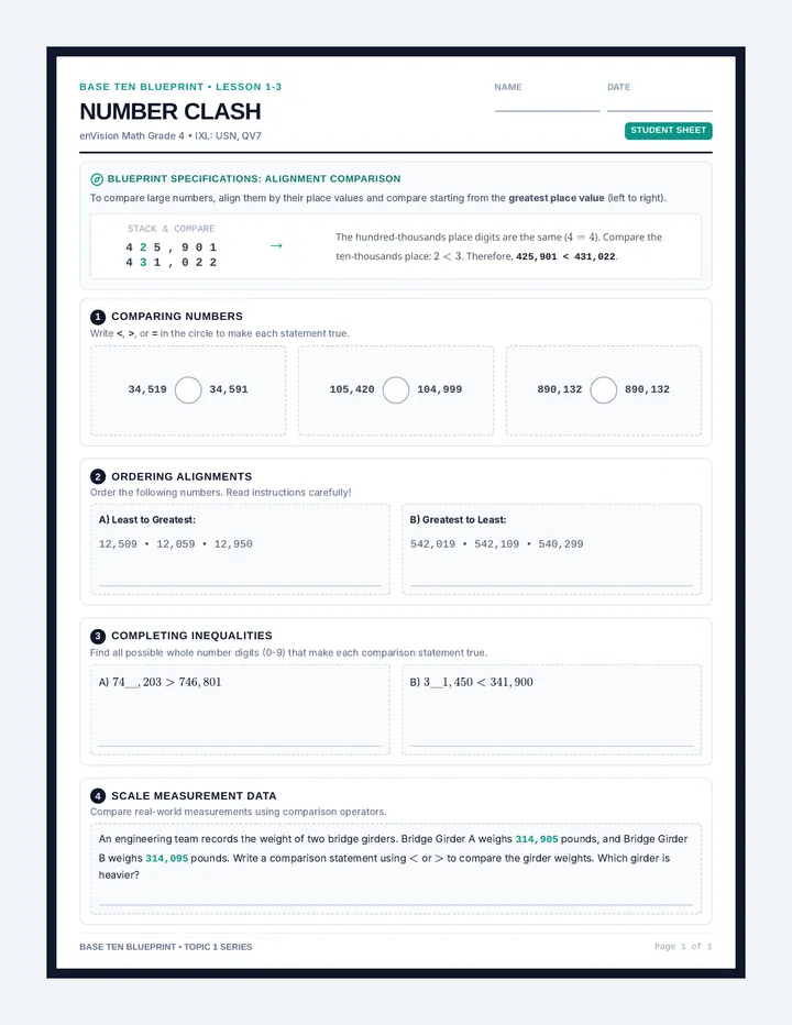 Number Clash Worksheet