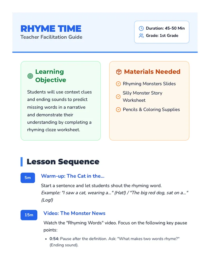 Rhyme Time Teacher Guide