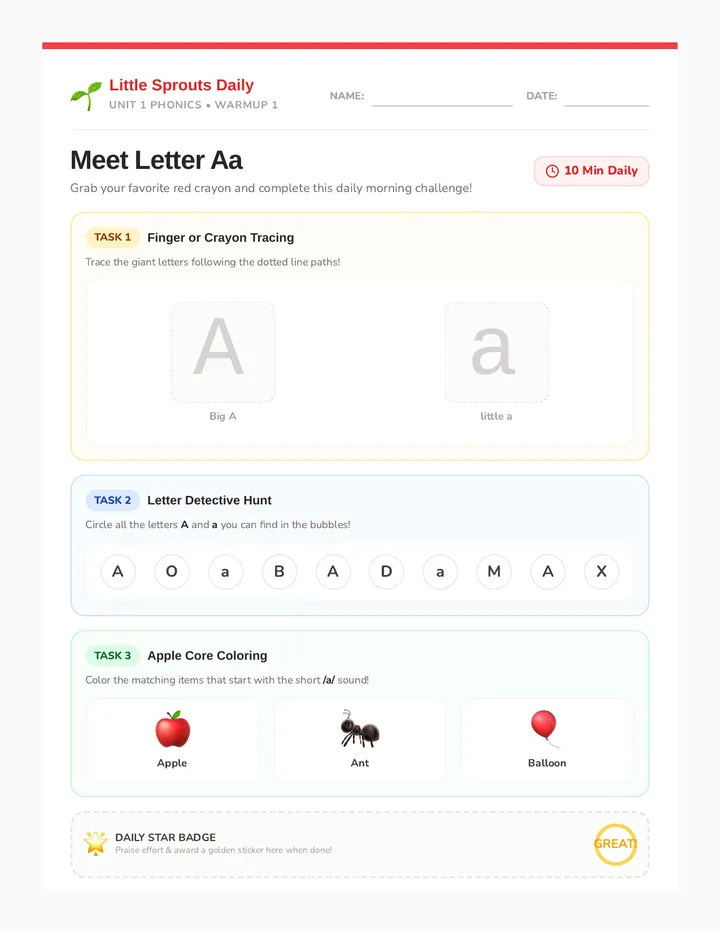 Letter A Daily Warmup