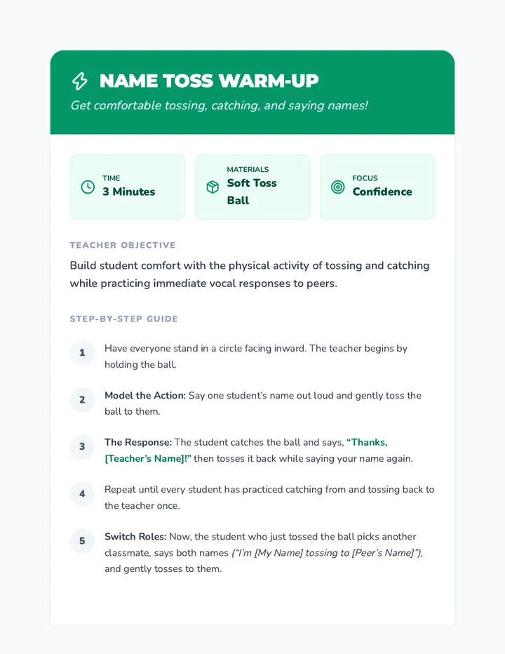 Name Toss Warm-Up Teacher Guide
