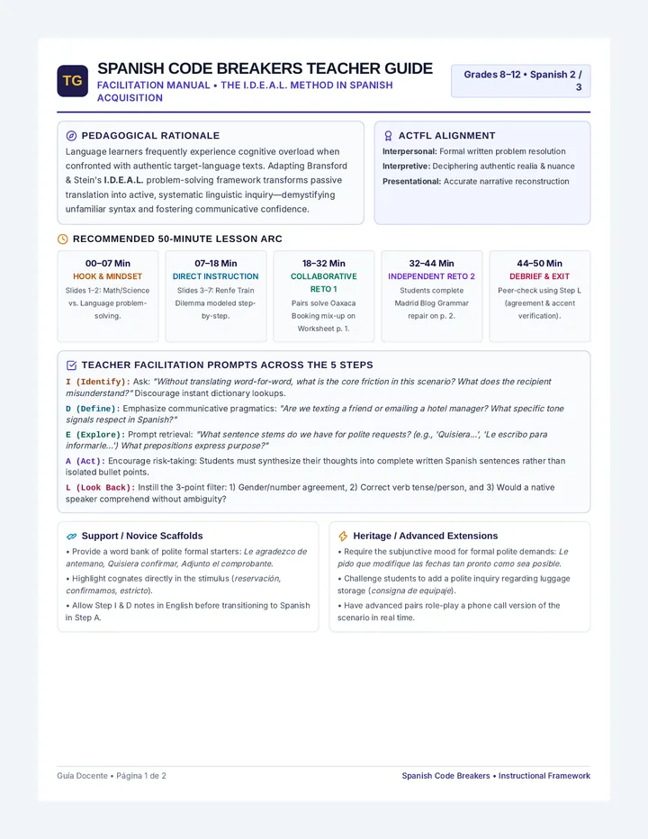 Spanish Code Breakers Teacher Guide