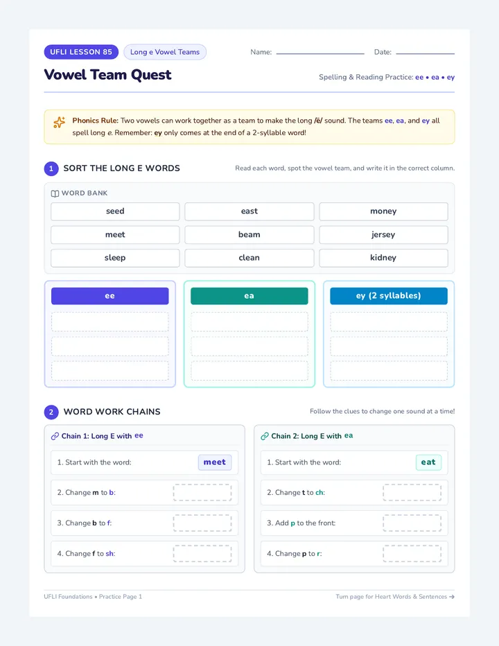Vowel Team Quest Worksheet