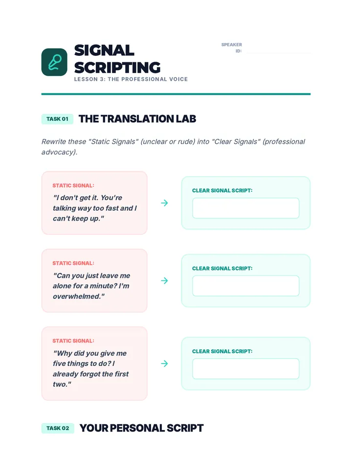 Professional Signal Worksheet