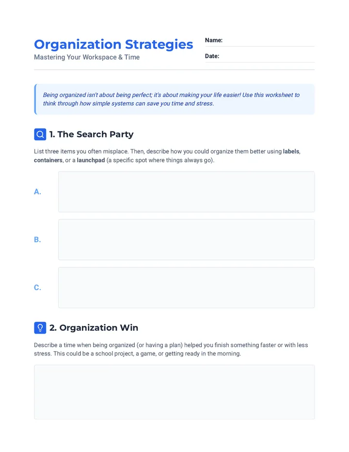 Organization Strategies Worksheet
