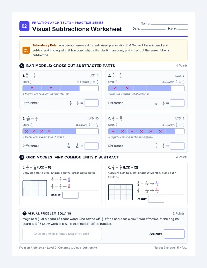 Visual Subtractions Worksheet