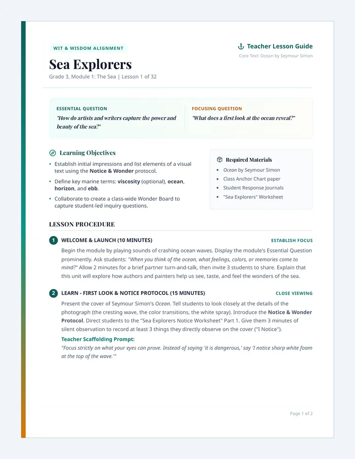 Sea Explorers Teacher Guide