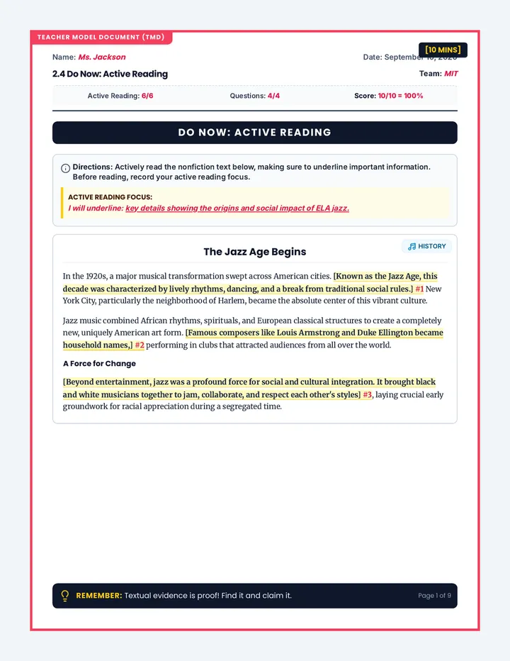 Textual Evidence Mastery TMD