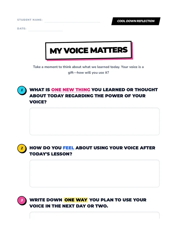 My Voice Matters Reflection Cool Down