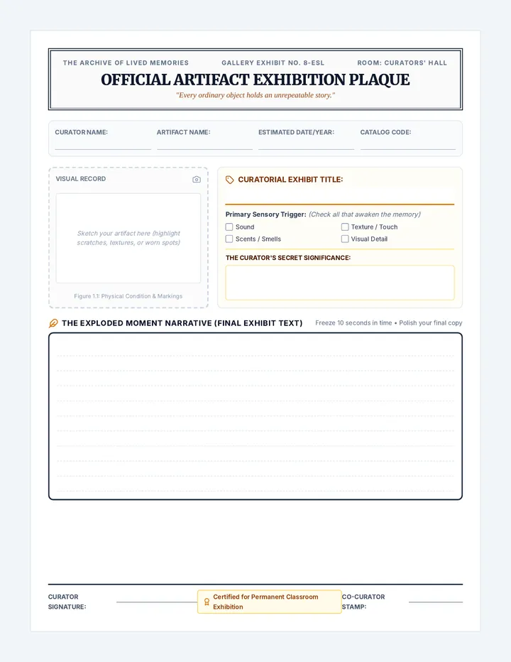 Memory Exhibit Showcase Sheet