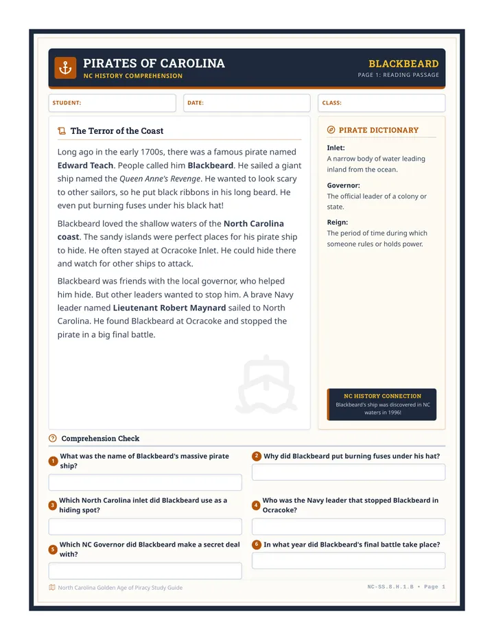 Blackbeard Legends Worksheet B