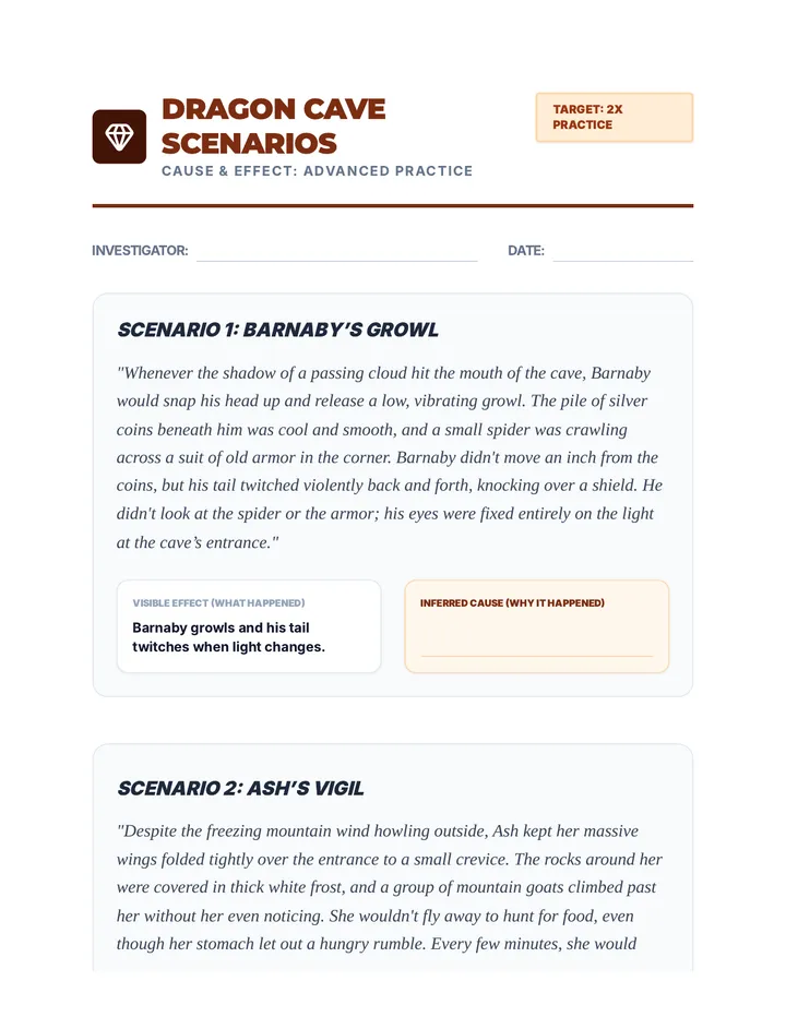 Dragon Cave Scenarios Worksheet