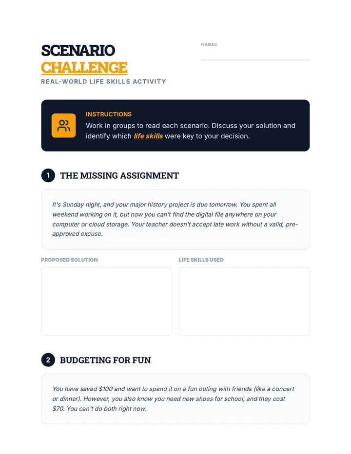 Life Skills Activity Scenario Challenge