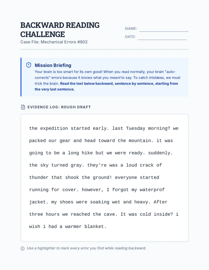 Backward Reading Worksheet