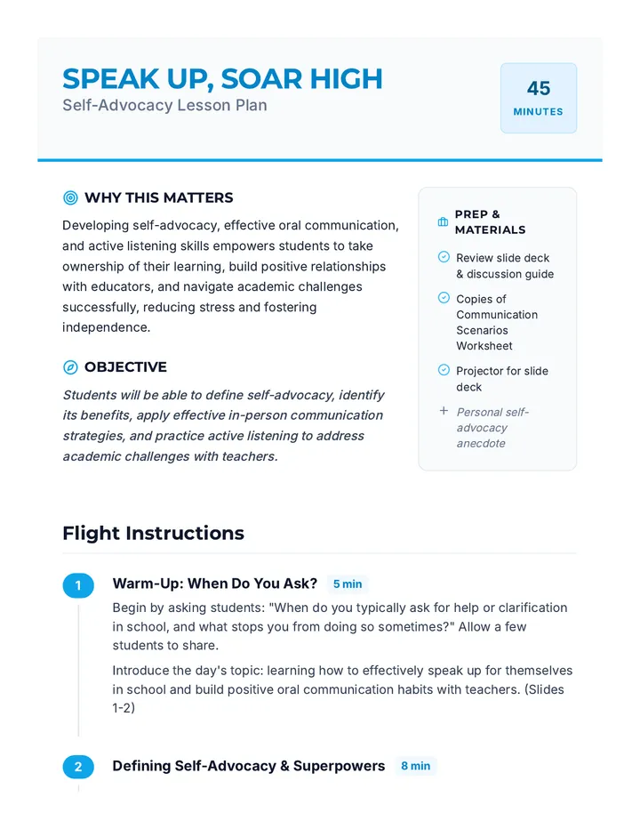 Speak Up Soar High Lesson Plan