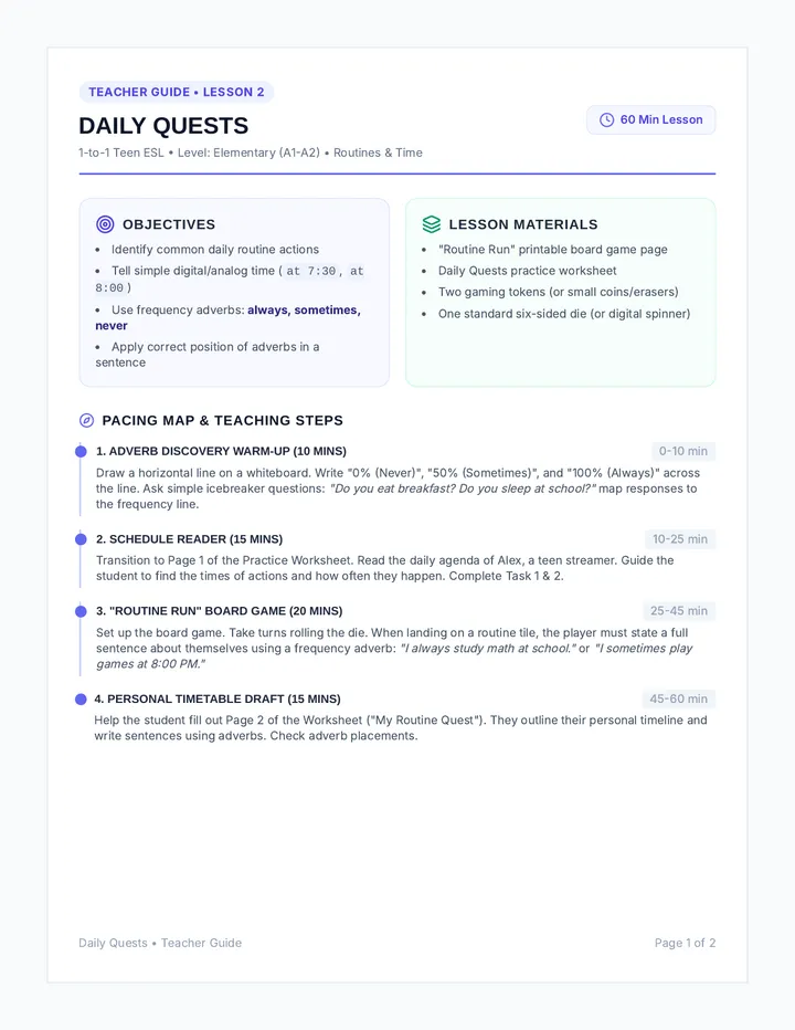 Daily Quests Teacher Guide