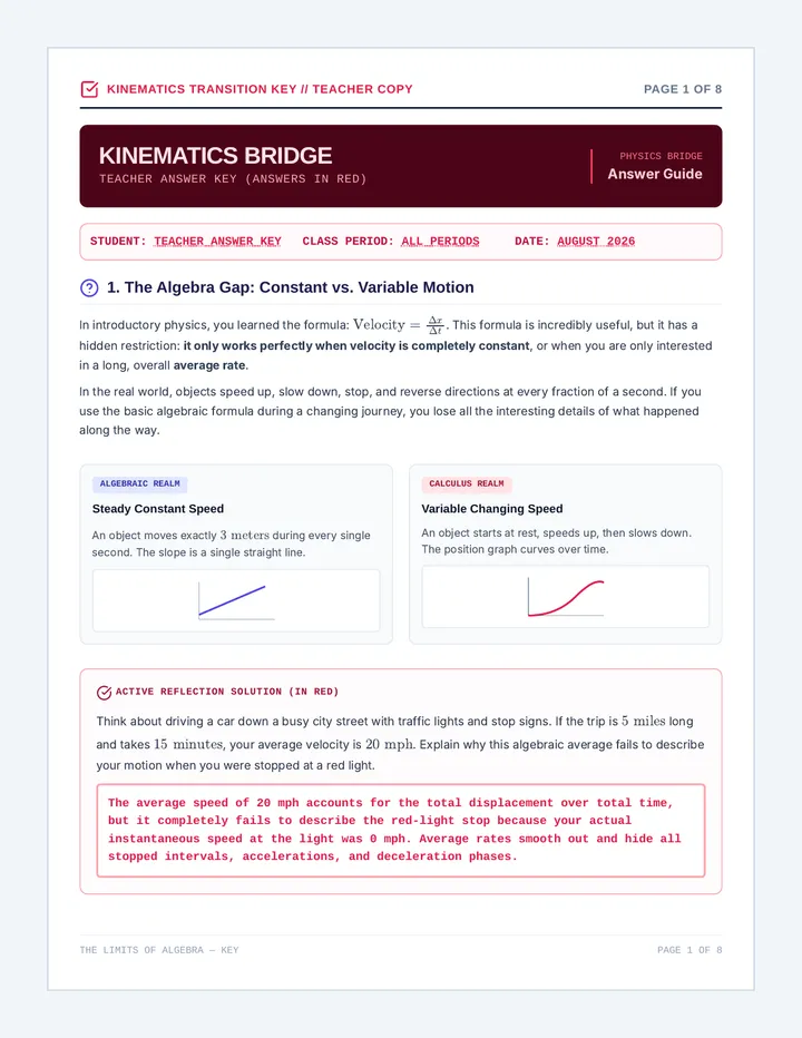 Kinematics Bridge Workbook Answer Key