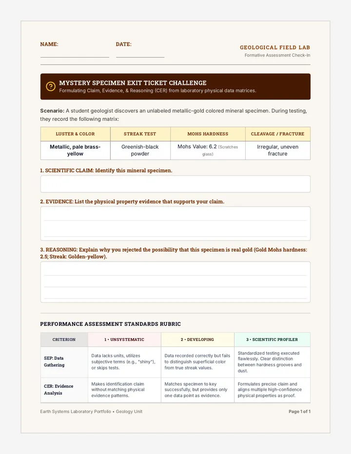 Geology Formative Exit Ticket