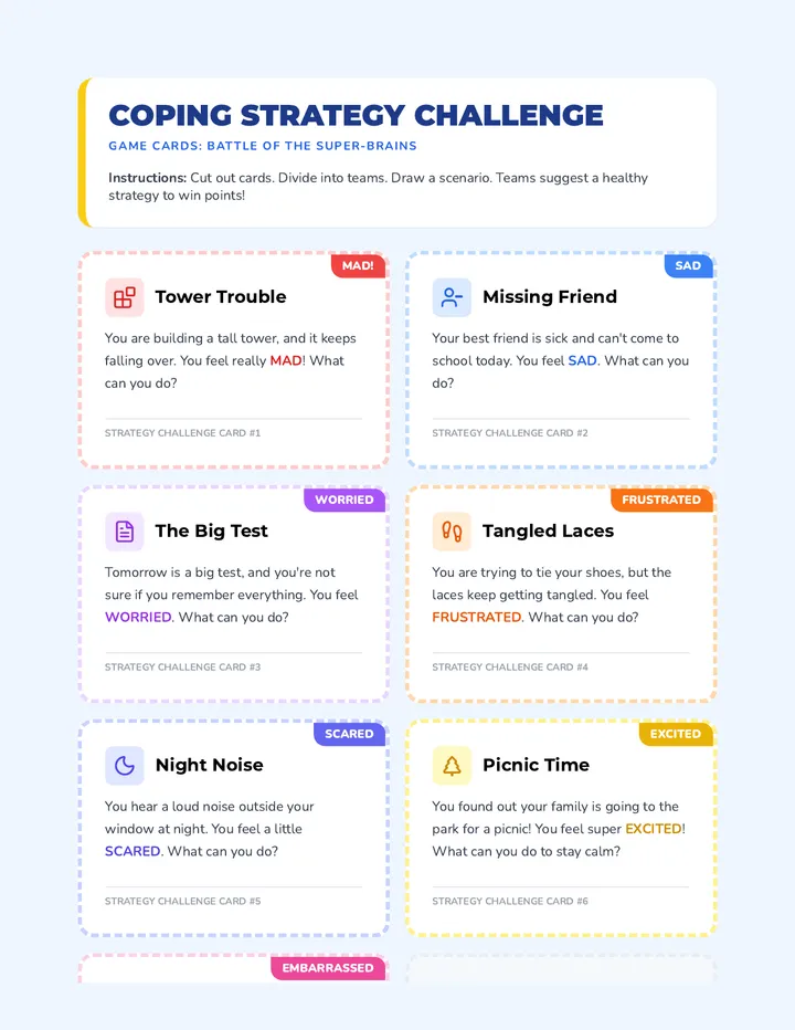 Coping Strategy Game Cards Sheet