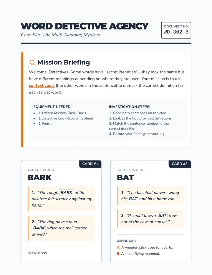Word Detective Task Cards