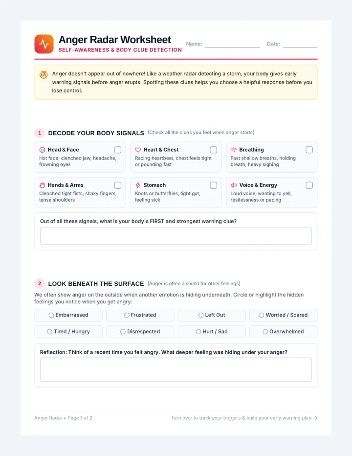 Anger Radar Worksheet