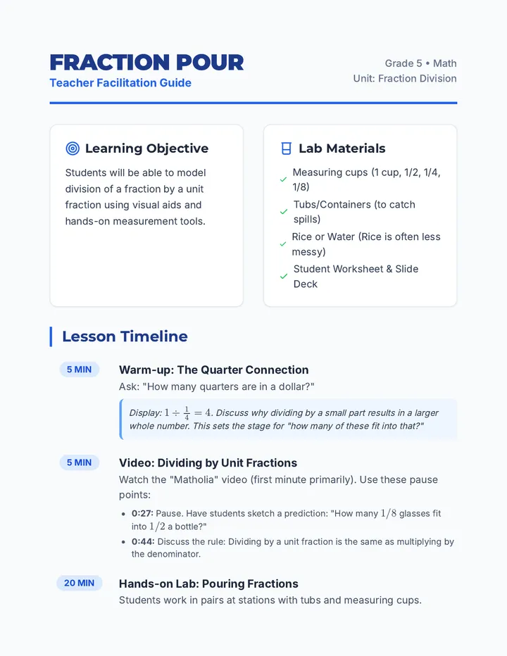 Fraction Pour Teacher Guide