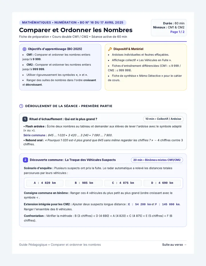 Comparer Nombres Guide Enseignant
