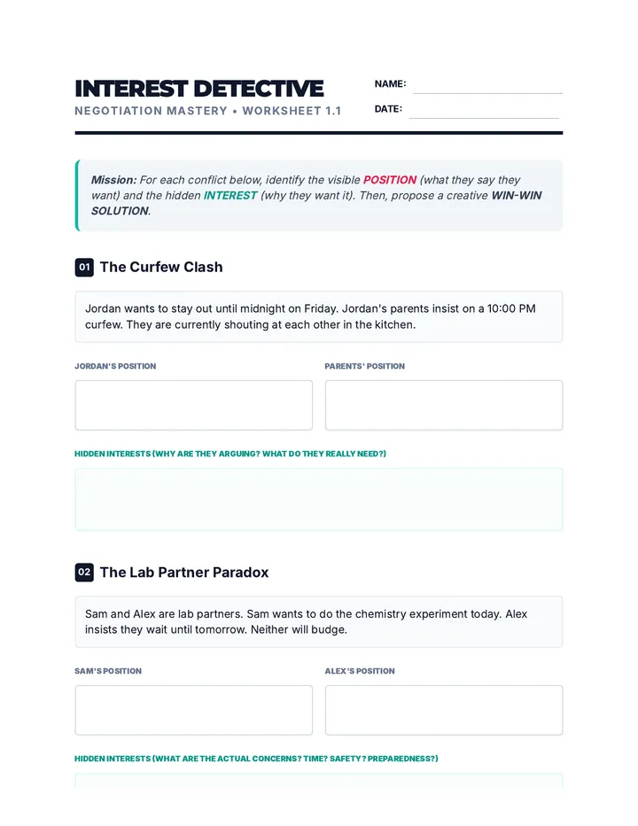 Interest Detective Worksheet