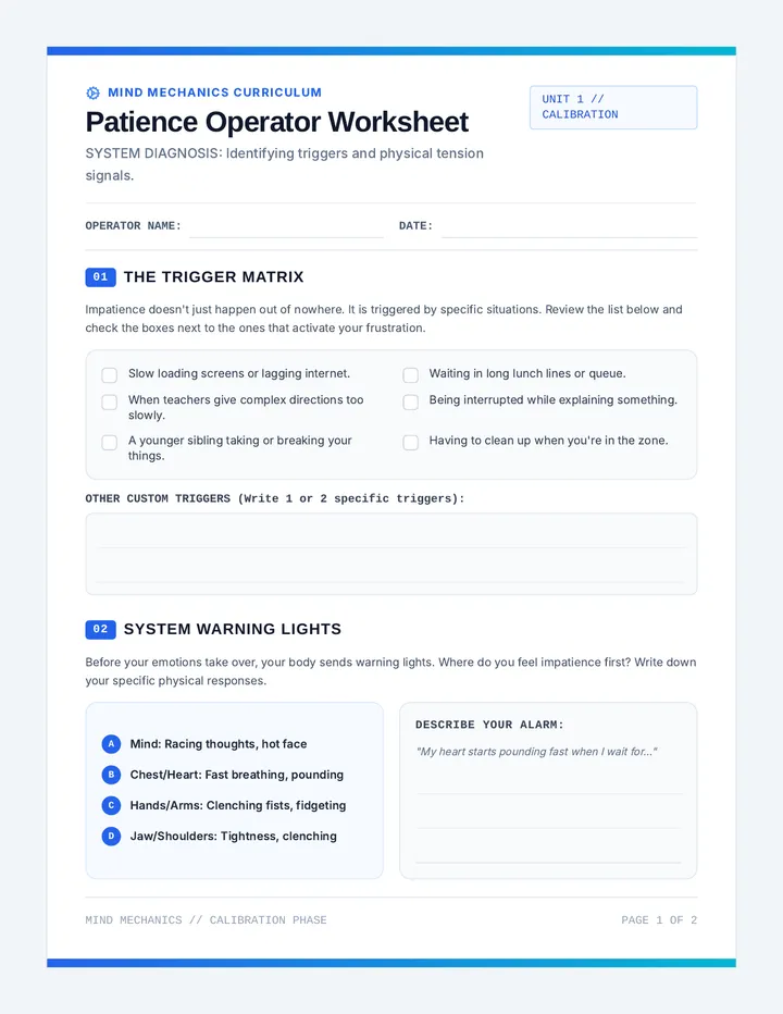 Patience Operator Worksheet