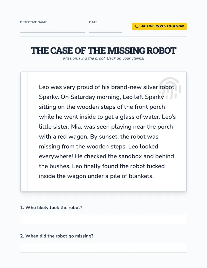 Missing Robot Worksheet