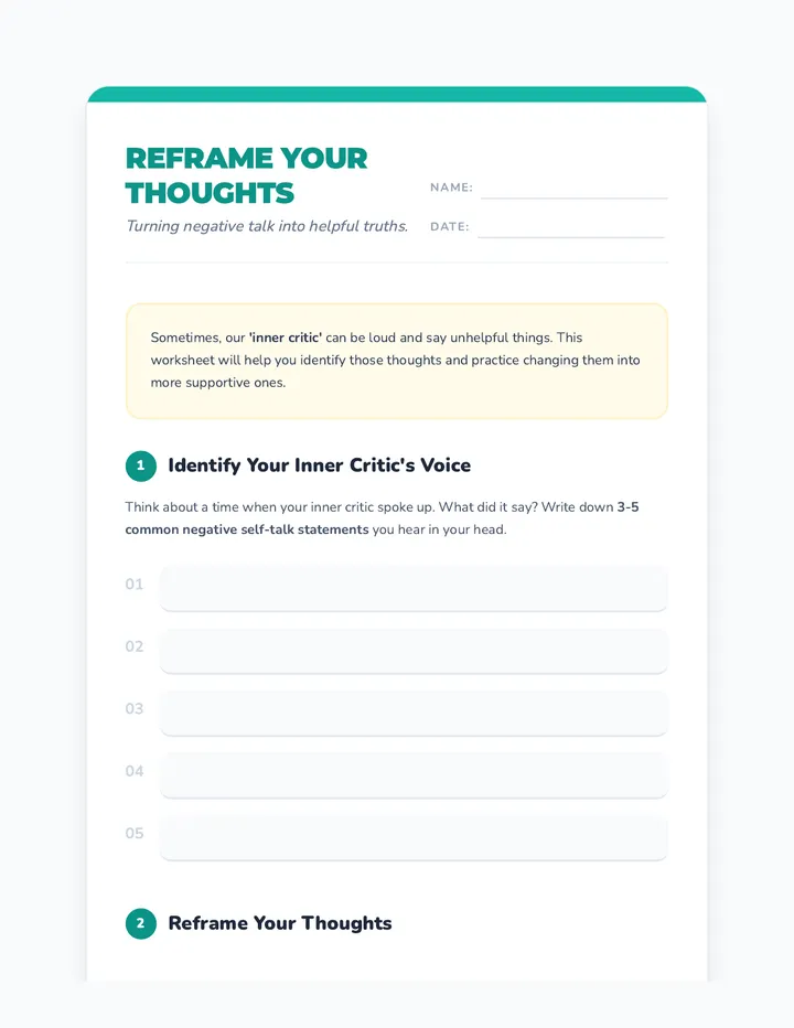 Reframe Your Thoughts Worksheet
