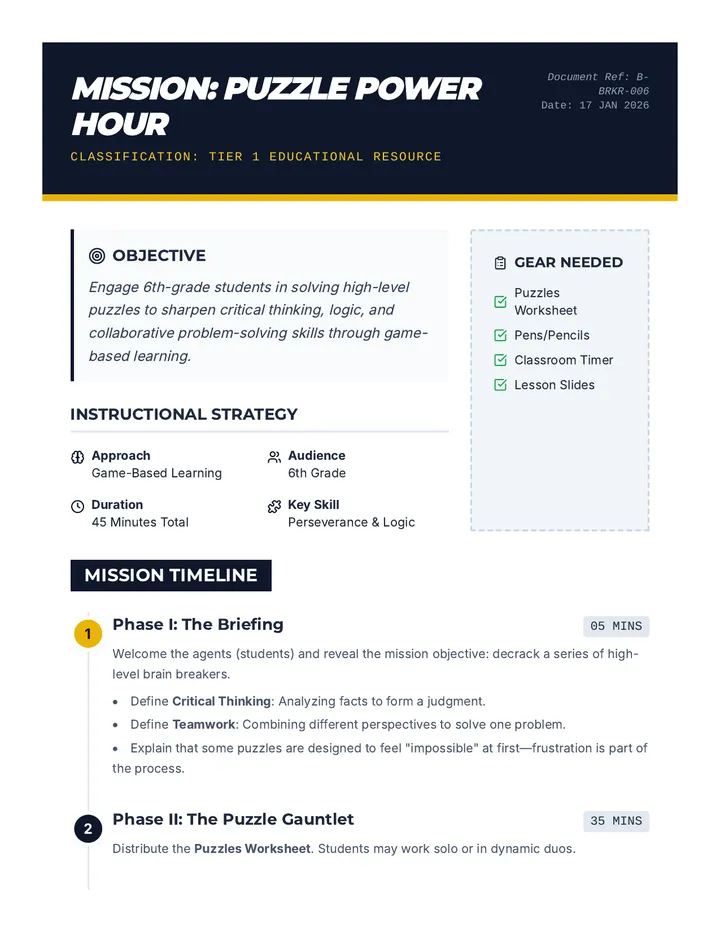 Puzzle Power Hour Lesson Plan