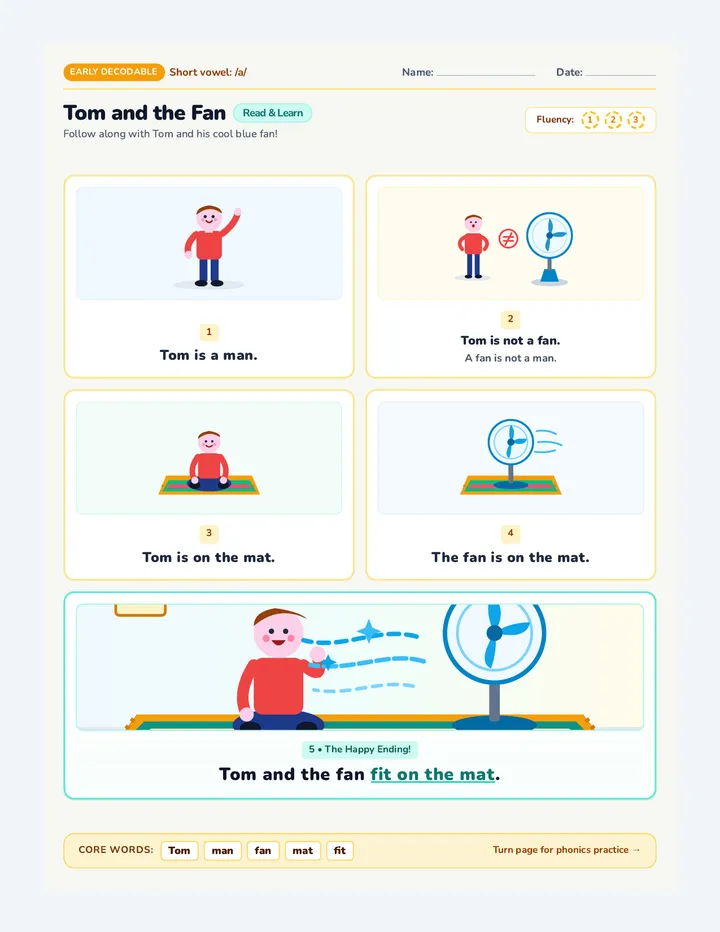 Tom and Fan Decodable Reader