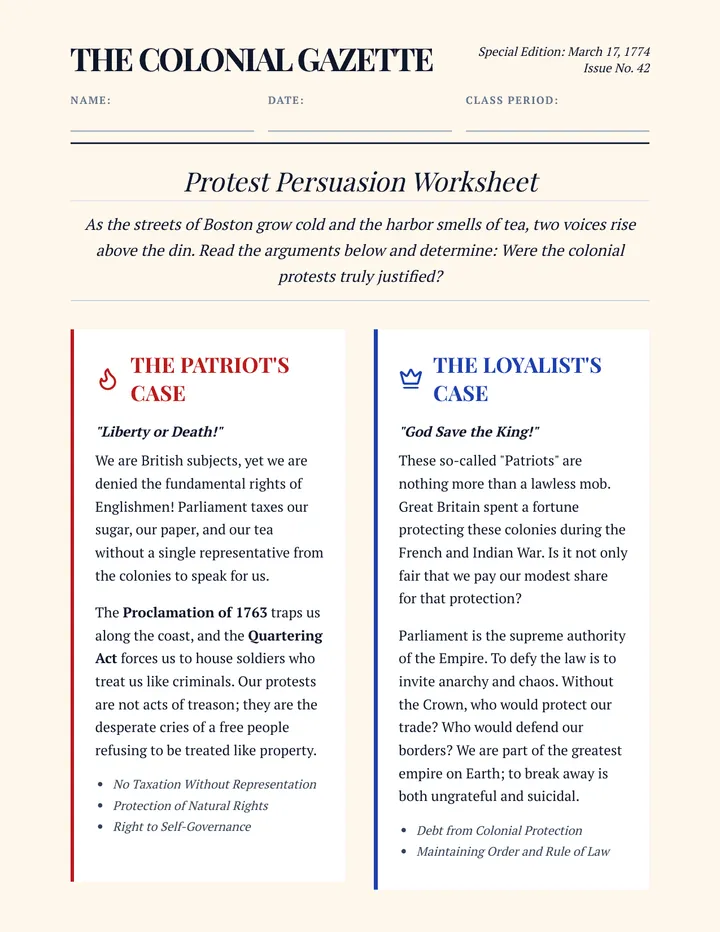 Protest Persuasion Worksheet