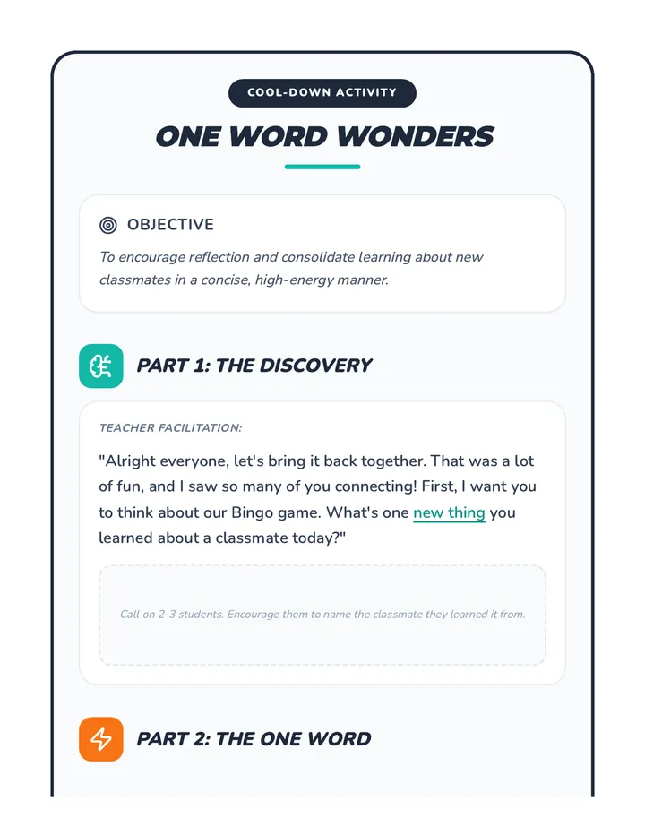 One Word Wonders Cool Down