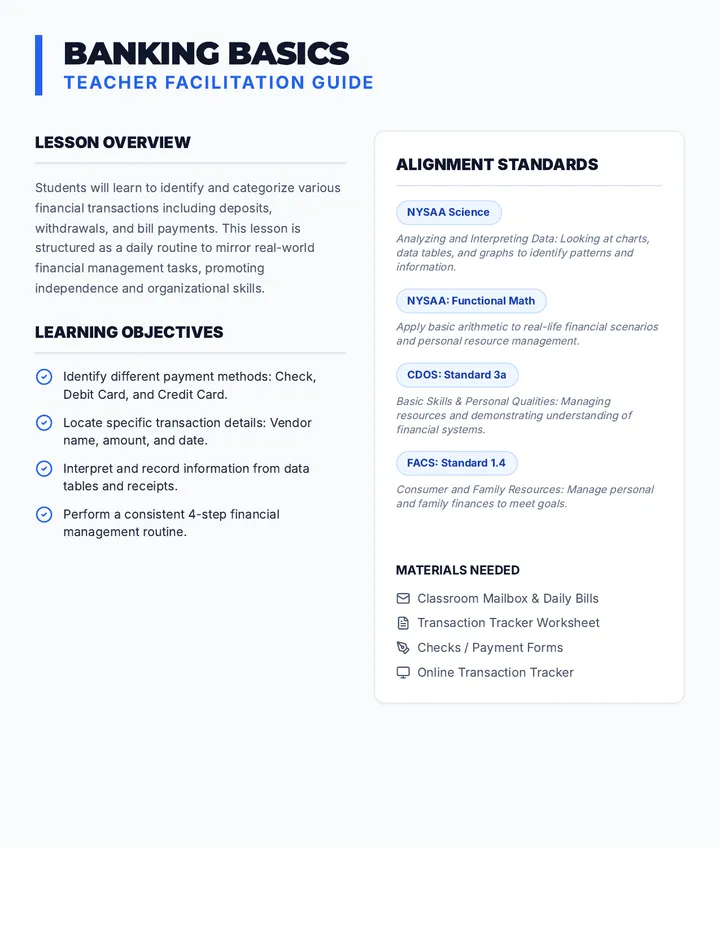Banking Basics Lesson Plan