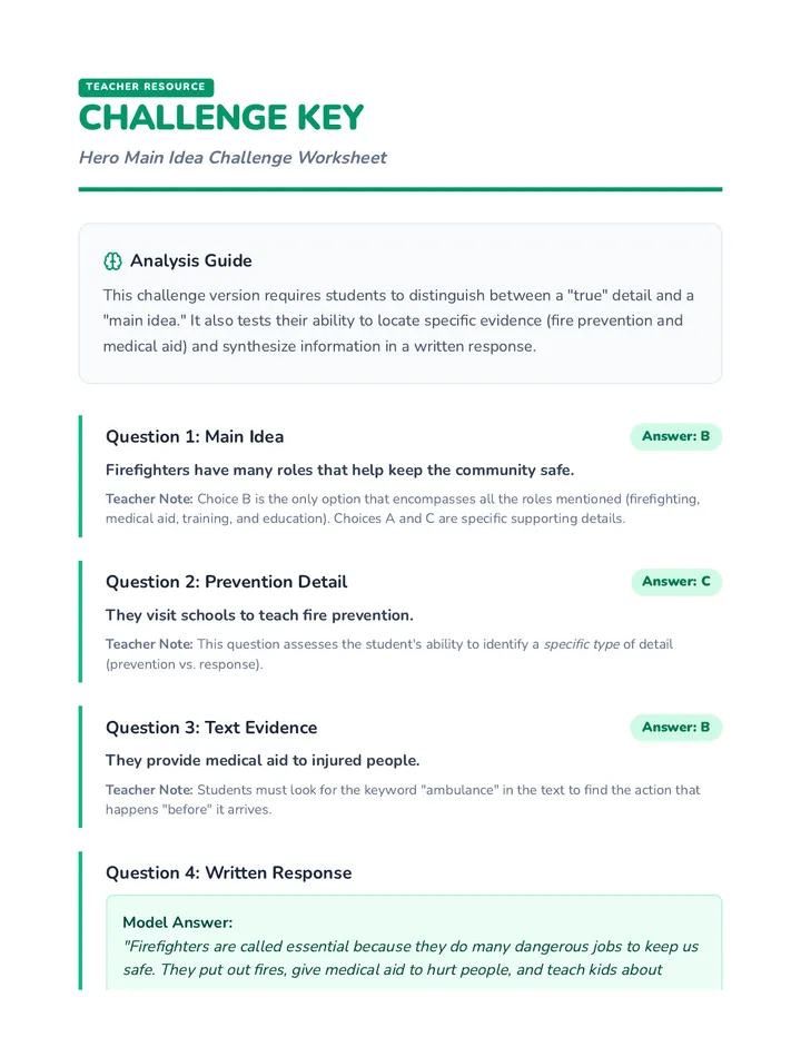Hero Challenge Answer Key