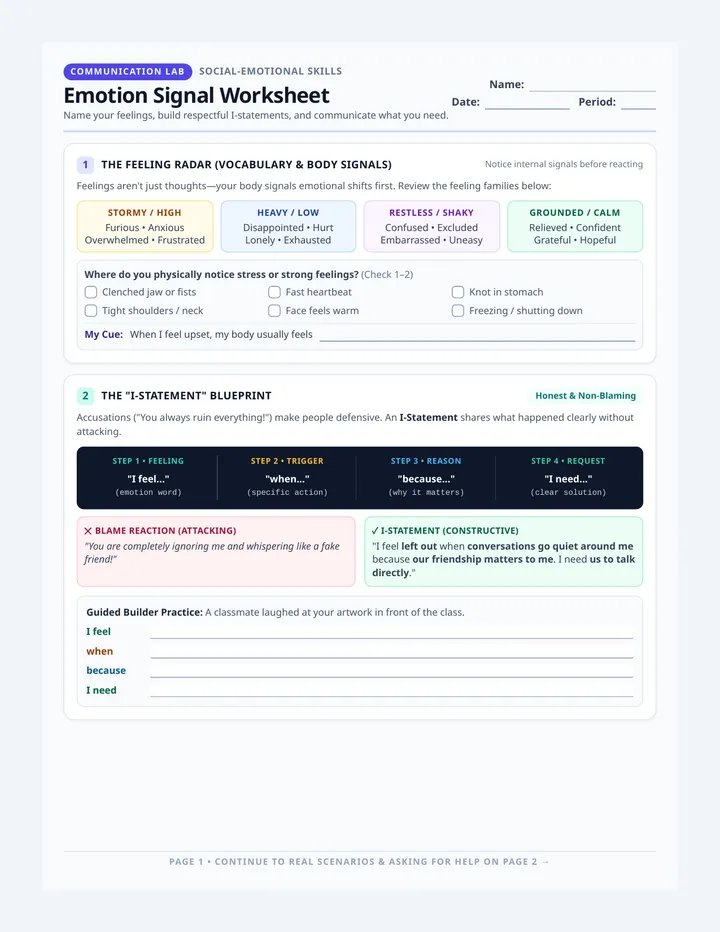 Emotion Signal Worksheet