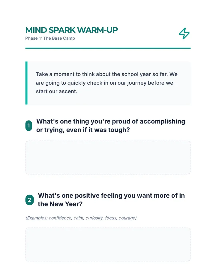 Mind Spark Warm-Up Display Sheet