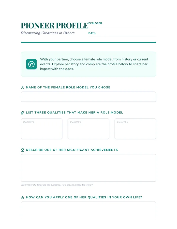 Pioneer Profile Worksheet