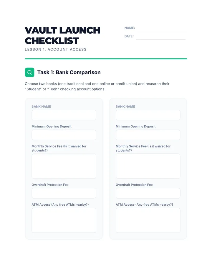 Account Opener Worksheet