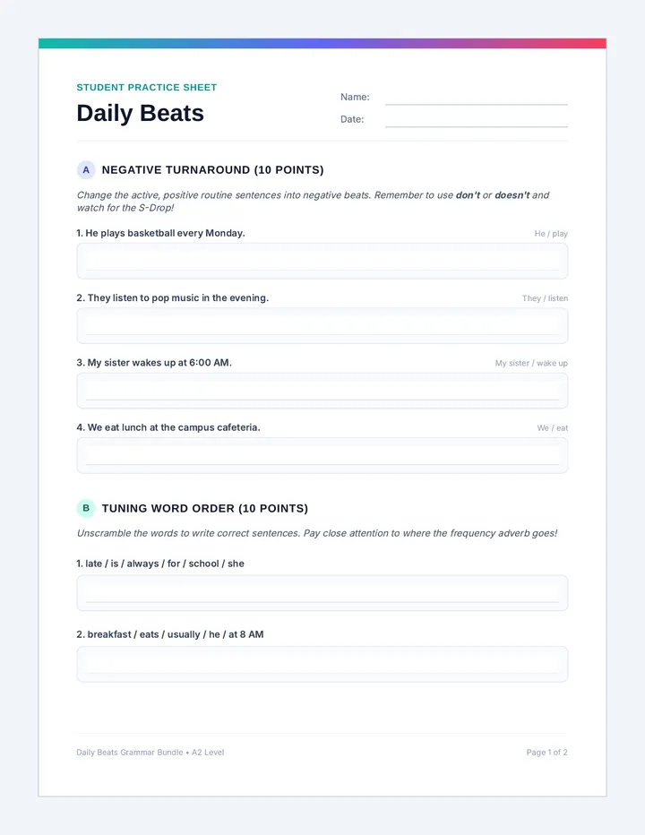 Daily Beats Worksheet