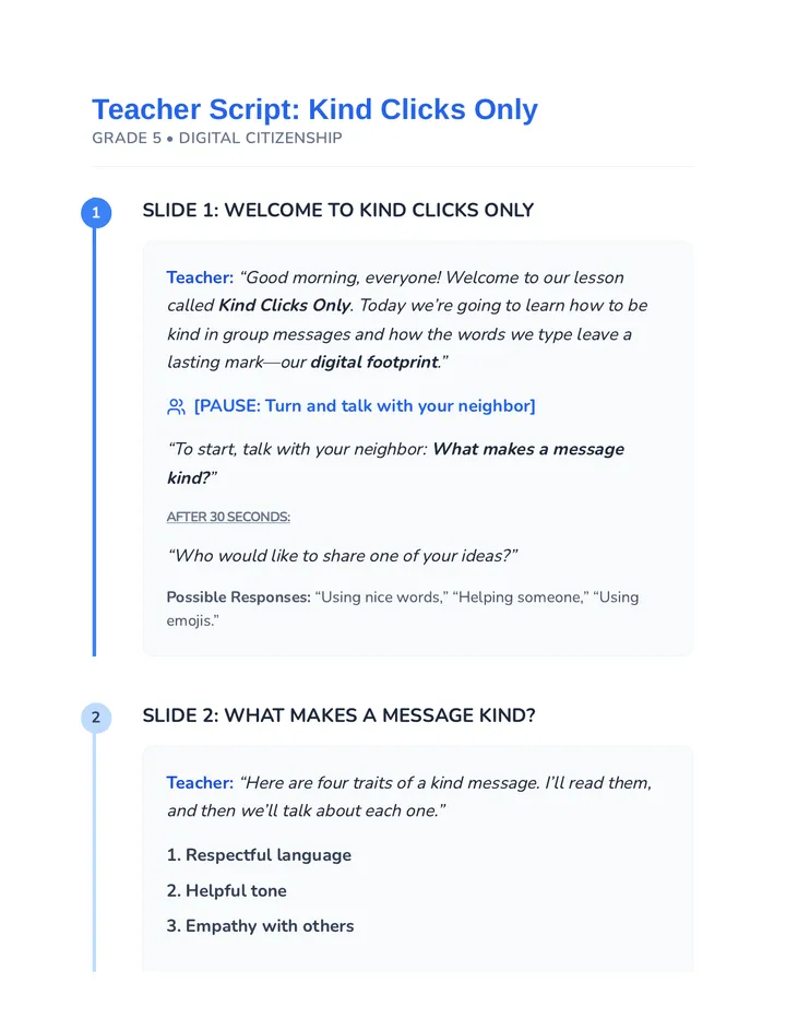 Kind Clicks Teacher Script