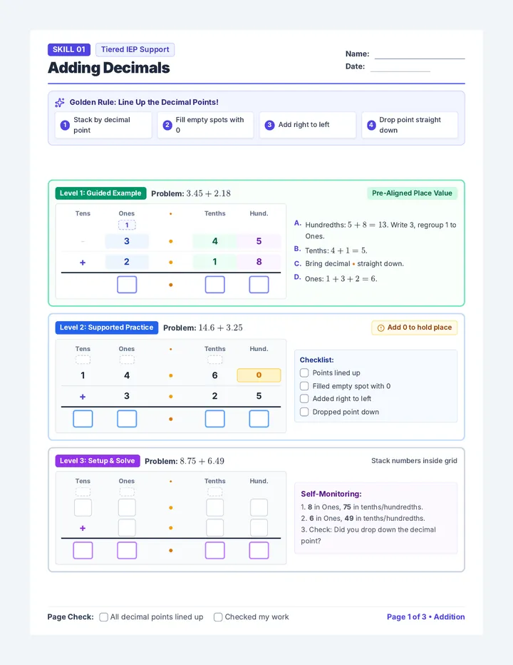 Decimal Power Skill Worksheet