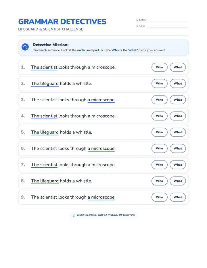 Lifeguard and Scientist Worksheet Shuffled
