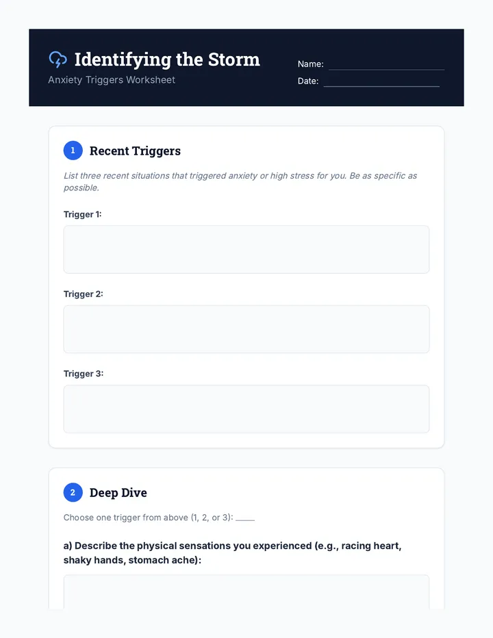 Anxiety Triggers Worksheet