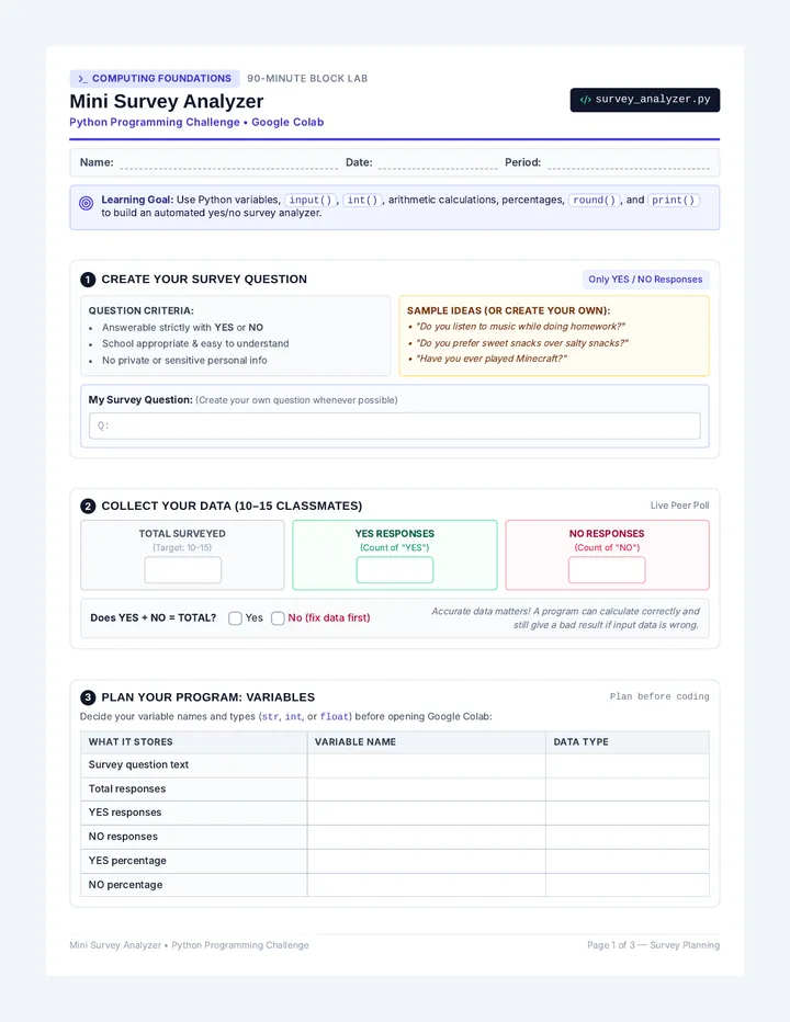 Mini Survey Analyzer Project Worksheet