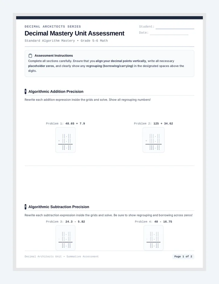 Decimal Mastery Assessment
